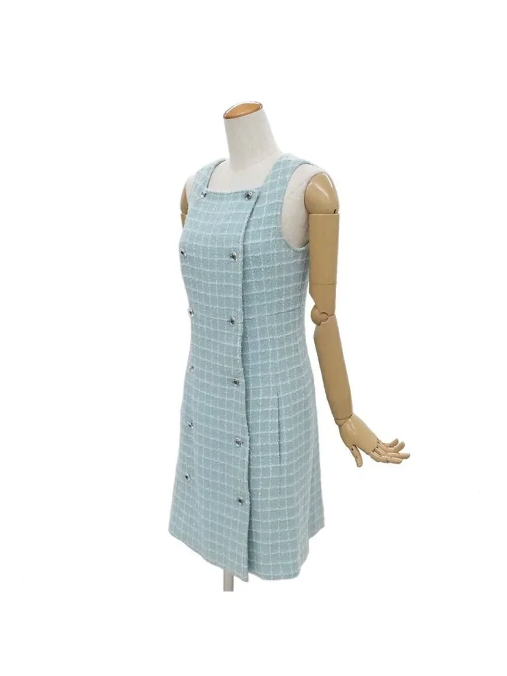 Chanel 97c Tweed Sleeveless Dress 38 Icy Green Vintage